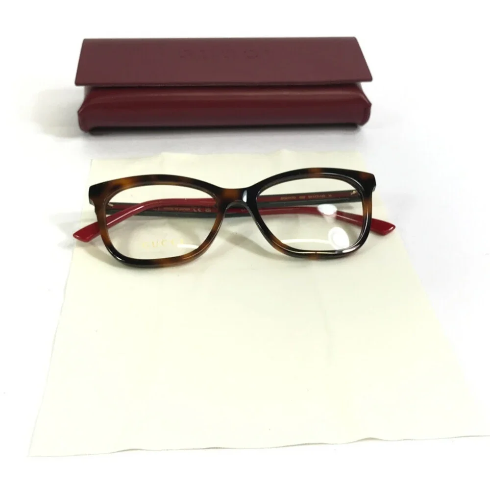 Gucci Eyeglasses Frames GG2117O 002 Havana Red Green Cat Eye Full Rim 54-17-145
